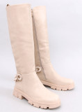 Béžové vysoké kozačky s řetízkem