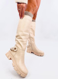 Béžové vysoké kozačky s řetízkem