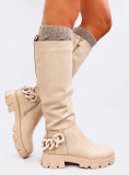 Béžové vysoké kozačky s řetízkem