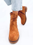 Semišové holínky s plochou podrážkou camel
