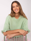 Pistáciový pulovr s 3/4 rukávem