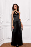 Dlouhé šaty na ramínka s asymetrickým výstřihem, černé