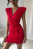 Červené mini šaty s překládaným výstřihem