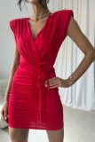 Červené mini šaty s překládaným výstřihem