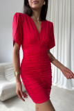 Červené mini šaty s řasením