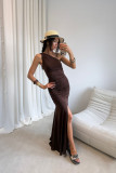 Maxi šaty v hnědé barvě