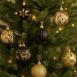 Ozdoby na stromeček černá/zlatá, 6 cm, 34 kusů