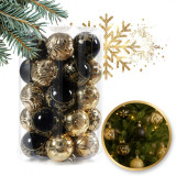 Ozdoby na stromeček černá/zlatá, 6 cm, 34 kusů