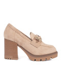 Béžové dámské polobotky na podpatku s kovovým zdobením