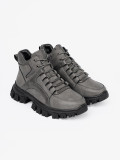 Šedé šněrovací kotníkové boty s hrubou podrážkou