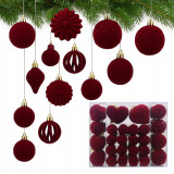 Ozdoby na stromeček velurové bordó, 48 kusů
