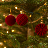 Ozdoby na stromeček velurové bordó, 48 kusů