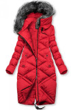 Červená dlouhá prošívaná bunda