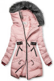 Růžová zimní bunda s černými detaily