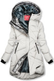 Ecru zimní bunda se stříbrným lemem