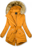 Mustard zimní bunda s hnědou kožešinou