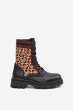 Kotníkové workery s leopardím vzorem, černé