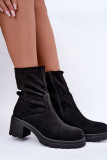 Černé kotníkové kozačky na podpatku z ekosemiše