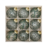 Ozdoby na stromeček zelená/transparentní, 8 cm, 9 kusů