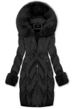 Zimní koženkový kabát s umělou kožešinou, černý