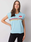 Světle modré dámské bavlněné tričko s potiskem