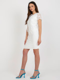 Ecru elegantní koktejlové šaty s bolerkem