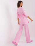 Růžový dámský casual komplet se širokými kalhotami