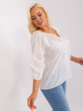 Bílo-béžová blůzka plus size s výšivkou