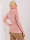 Světle růžový rolák plus size se žebrováním