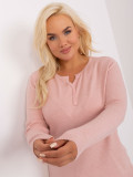 Světle růžový dámský svetr plus size s knoflíky