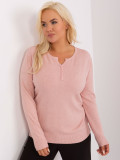 Světle růžový dámský svetr plus size s knoflíky