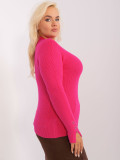 Fuchsie dámský svetr plus size s V výstřihem