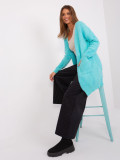 Měkký tyrkysový kardigan bez zapínání