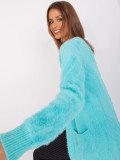 Měkký tyrkysový kardigan bez zapínání