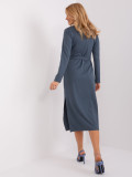 Elegantní modré midi šaty s dlouhým rukávem