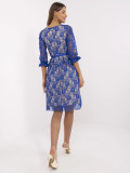 Kobaltové midi šaty s 3/4 rukávem