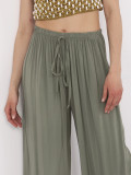 Stylové khaki kalhoty s vysokým pasem