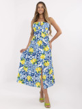 Modré letní šaty s potiskem citrónů