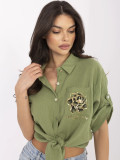 Stylová khaki košile s 3/4 rukávem