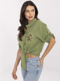 Stylová khaki košile s 3/4 rukávem
