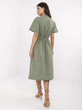 Khaki rozšířené šaty s krátkým rukávem