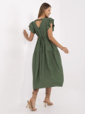 Letní midi šaty s volánem v khaki barvě