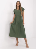 Letní midi šaty s volánem v khaki barvě
