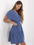 Modré mušelínové letní šaty s krátkým rukávem