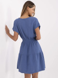 Modré mušelínové letní šaty s krátkým rukávem