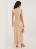 Béžové midi pouzdrové šaty bez rukávů