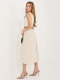 Béžové rozšířené midi šaty s páskem a límečkem