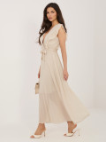 Béžové rozšířené midi šaty s páskem