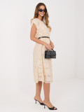 Béžové rozšířené midi šaty s páskem
