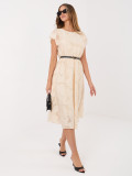 Béžové rozšířené midi šaty s páskem